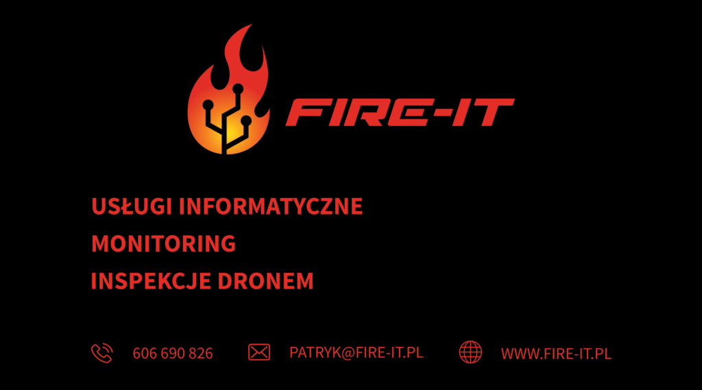 Baner informacyjny z ofertą firmy informatycznej Fire-IT. www.fire-it.pl